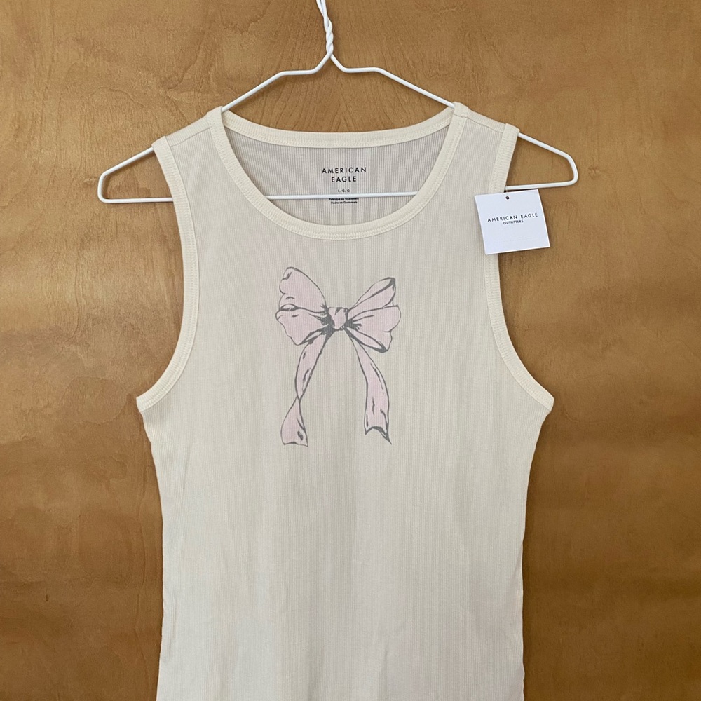 American Eagle Cream Tank Top with Bow NWT L
